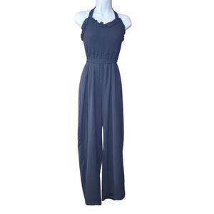 Zexxxy Size 2XL Summer Casual Smocked Pleated Jumpsuit Ruffle Soft Wide Pant Rom